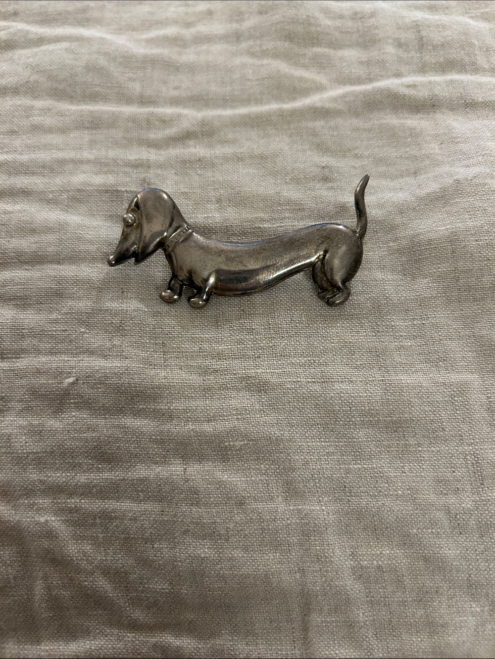 Silver Dachshund Dog Figurine Pin - Sterling Silver